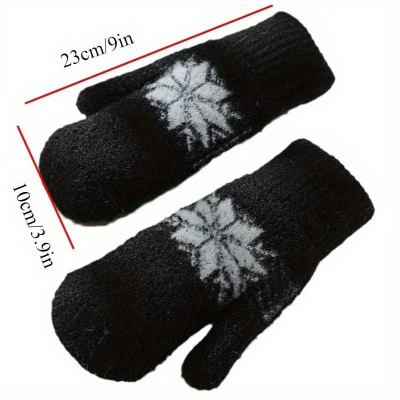 따뜻하고 두꺼운 자수 장갑 여성용 가을 겨울 니트 장갑 (양털 안감 및 이중 레이어 방한 손가락 장갑 포함)