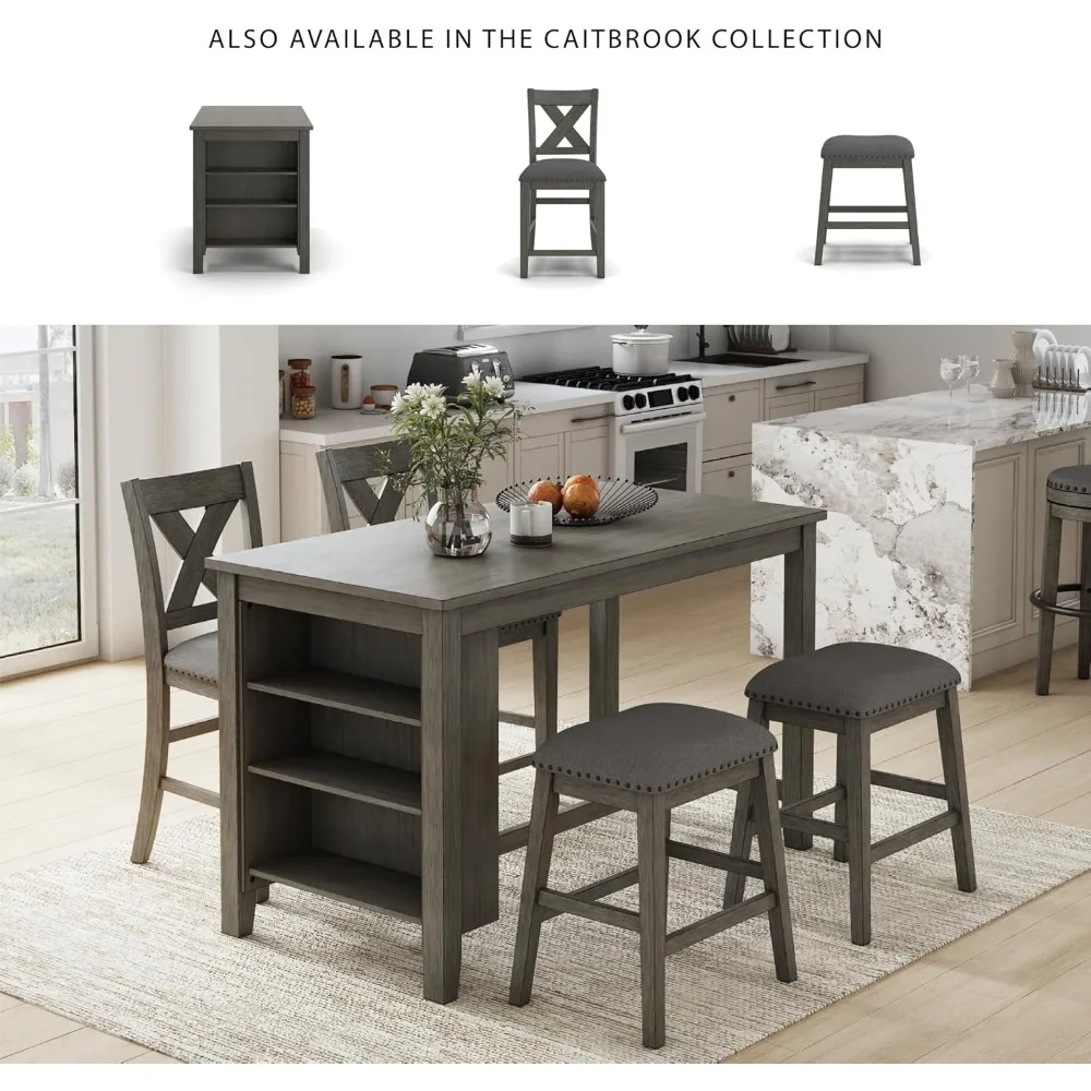 Rustic Gray Counter Height Upholstered Barstool Set of 2, Solid Wood with Nailhead Trim