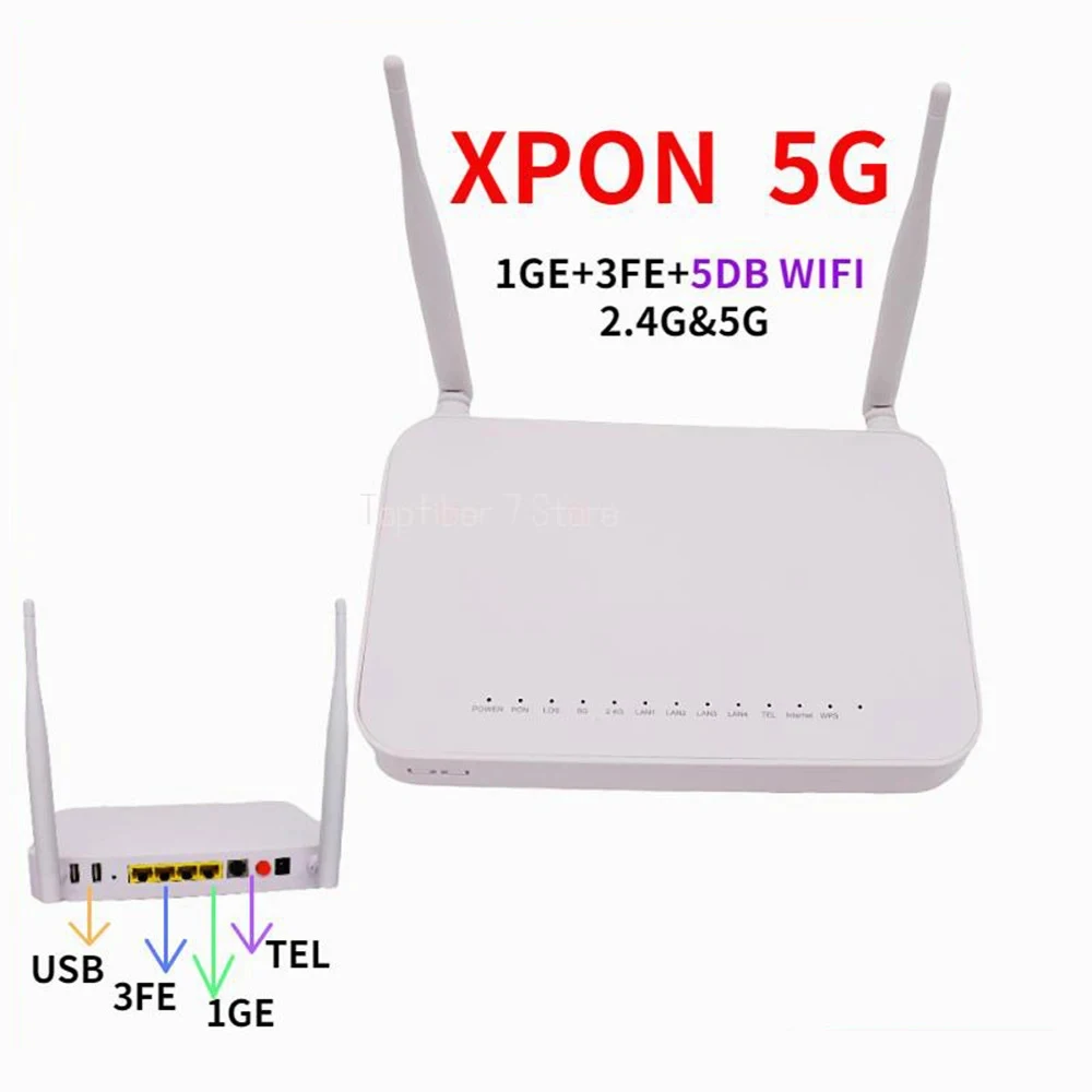 

5G XPON ONU 1GE+3FE+5DB WIFI 2.4G&5G Dual Band FTTH Optical Fiber ONT OLT EPON GPON without Power