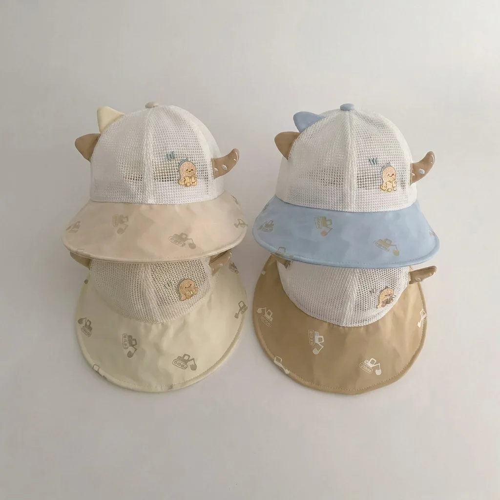 

Summer Cute Baby Sun Hat Dino Embroidery Car Print UV Protection Cap for Boys Girls Outdoor Mesh Toddler Hat