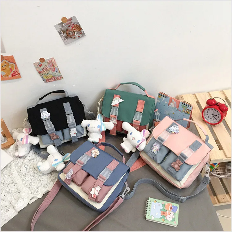 Small Bag New Japanese Contrast Color Retro Student Crossbody Bag Cute Korean One Shoulder Bag Female IB095