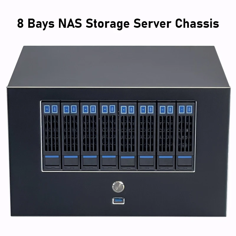 8-bay NAS Chassis Storage Server Case, Black Synology Fan-cooled MATX Motherboard, FLEX Power Supply