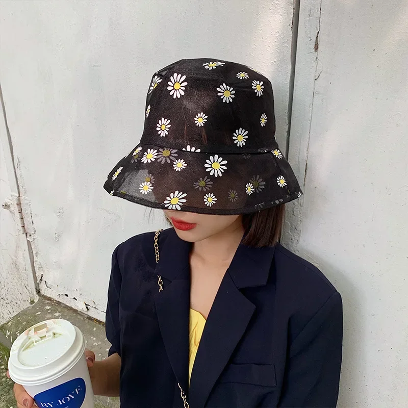 Summer Small Daisy Sun Cap Woman Korean Fashion Light Breathable Sunshade Hat Daisies Gauze Bucket Hats Accessory Creative Gifts