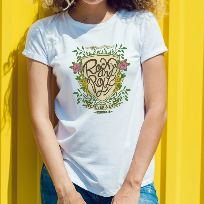 

Summer Womens Short Sleeve Cotton T Shirt Rock and Roll Print for Casual Summer Concerts Young Women with a Cool Style