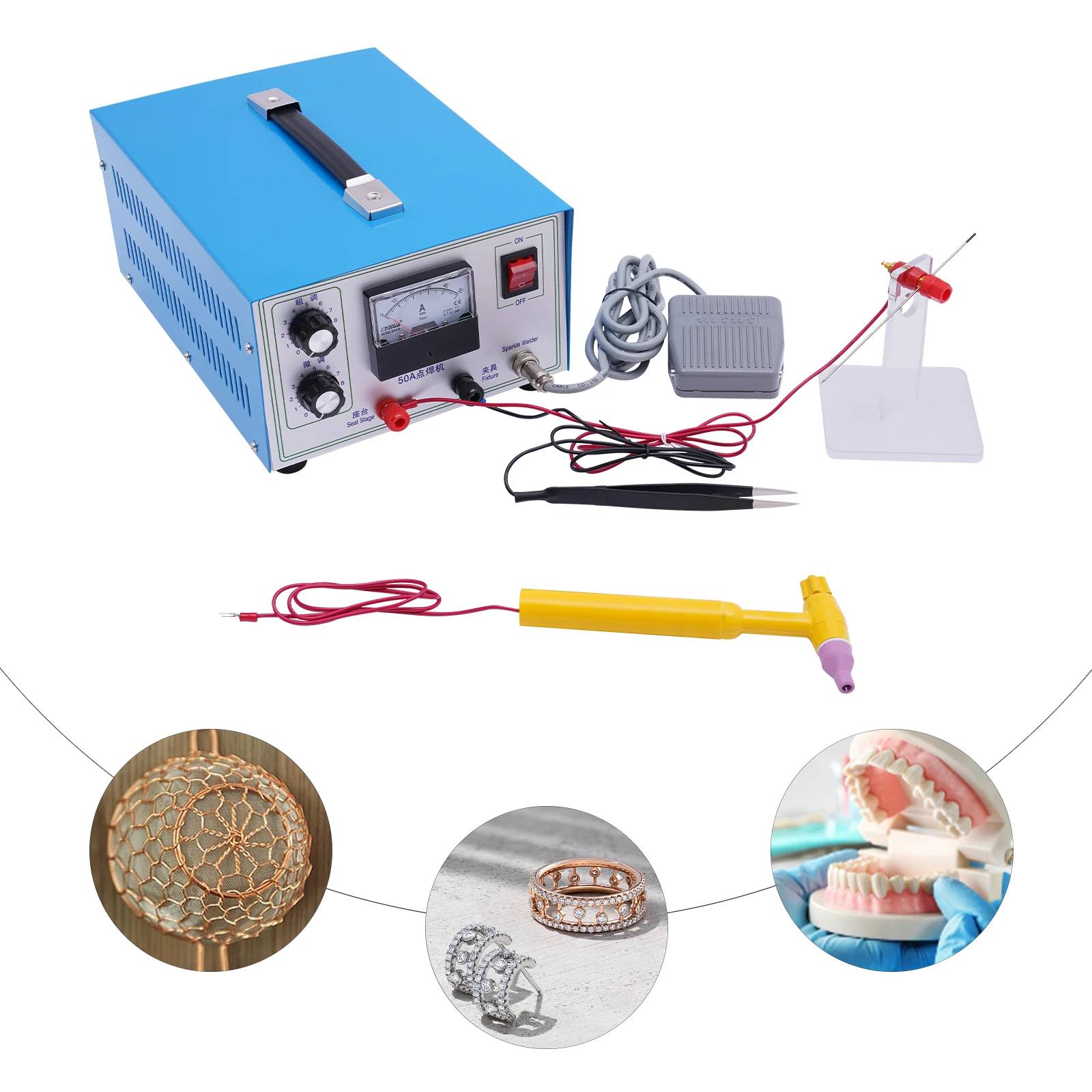 Welder 50A 110V/220V Jewelry Spot Pulse Sparkle Spot Welder Portable Spot Welding Machine with Handle Tool for Gold Silver