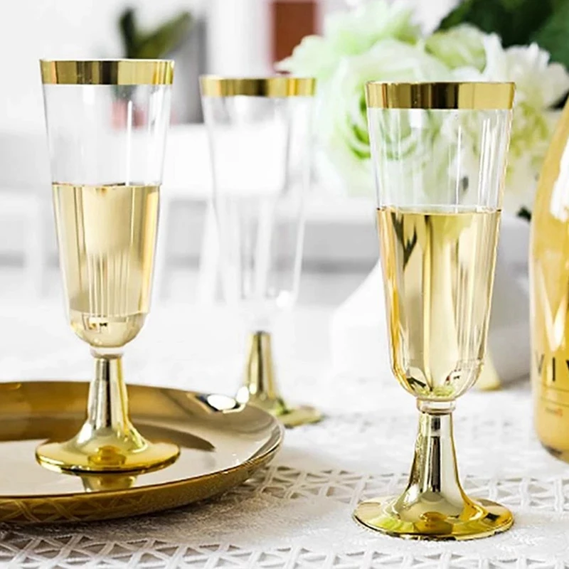 

36X Wedding Champagne Flute Creative Disposable Plastic Wedding Cup Champagne Glass Drinking Utensils -Rose Gold