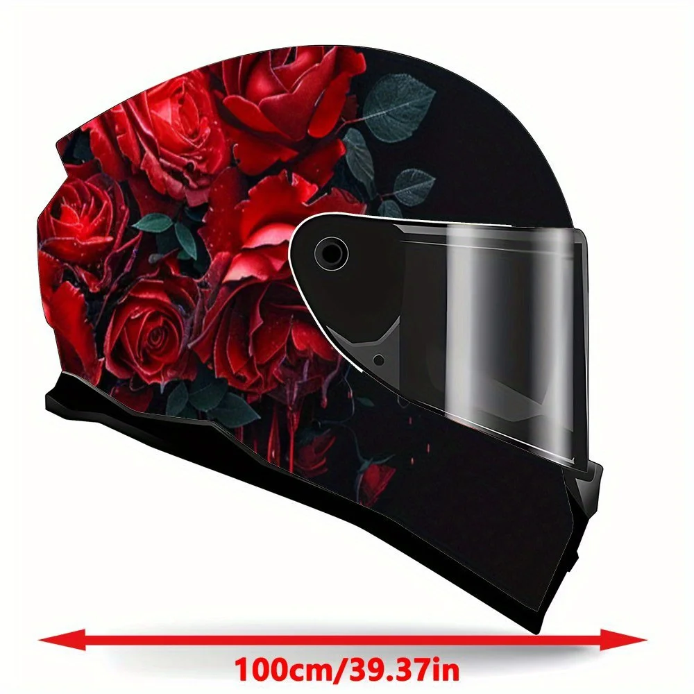 Bloody Red Rose Cluster PVC Motorcycle Helmet Vinyl Wrap, Self-Adhesive Waterproof Sticker, Anti-Scratch Decorative Film for Ful