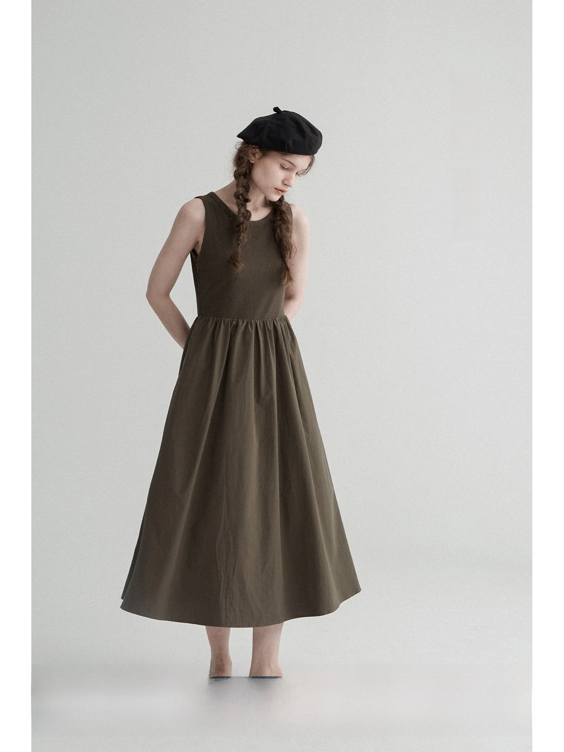 

Veega Chic Two-Tone Classical Accordion Fold Decorative Dstring Vest Skirt Two-Piece Set Cotton Summer Faion Ensemble