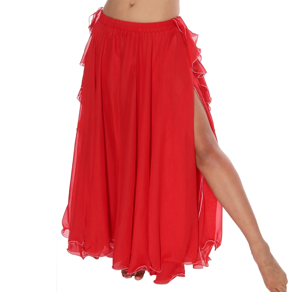 13 Kolorów Damskie Stroje do Tańca Brzucha Pełne Okrągłe Maxi Spódnice Rozcięcie Boczne Falbany Frędzle Spódnice do Tańca Brzucha (bez paska)
