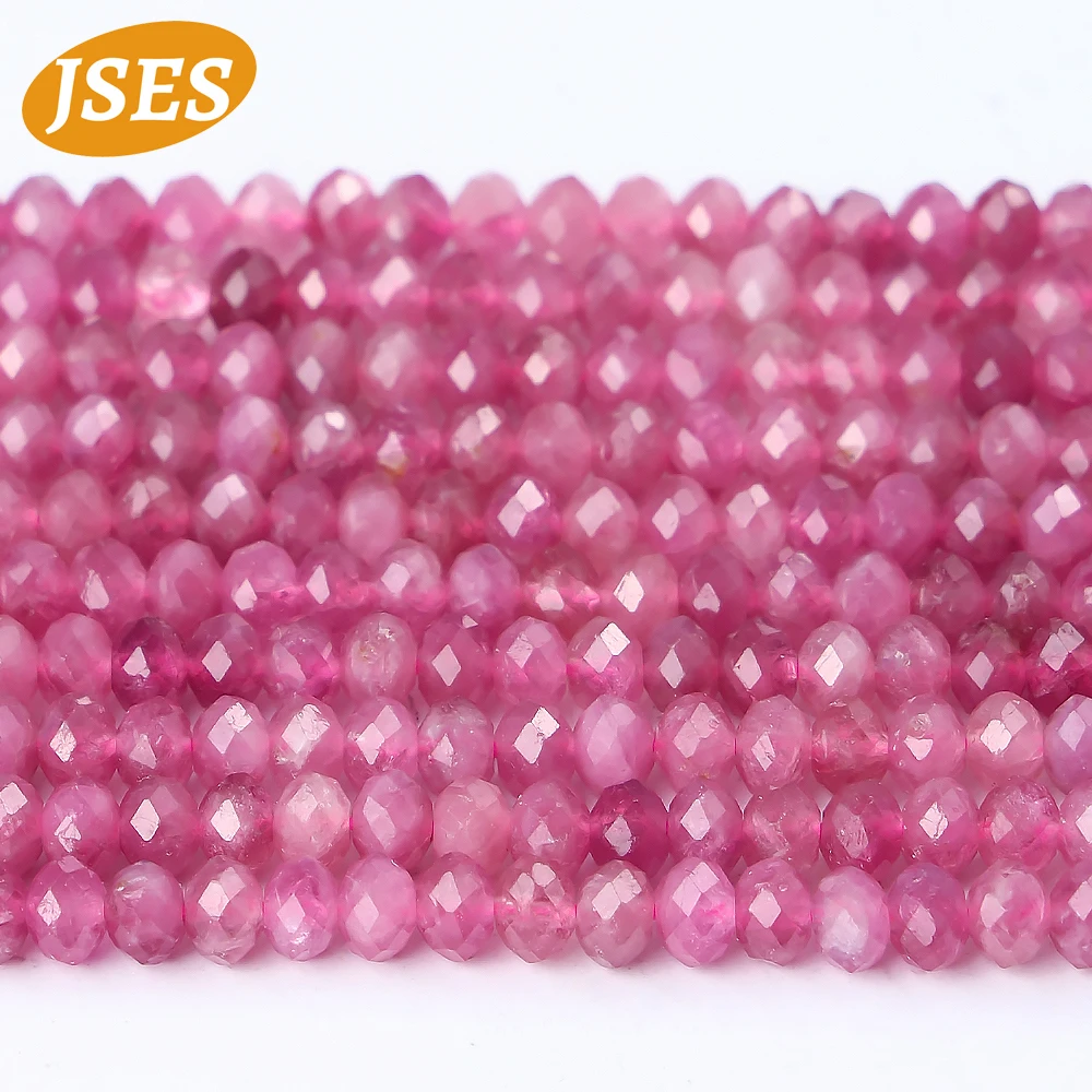 JSES Natural Pink Tourmaline Faceted Rondelle Beads Loose Stone Seed Beads for Jewelry Making Bracelets Necklace DIY Accessories