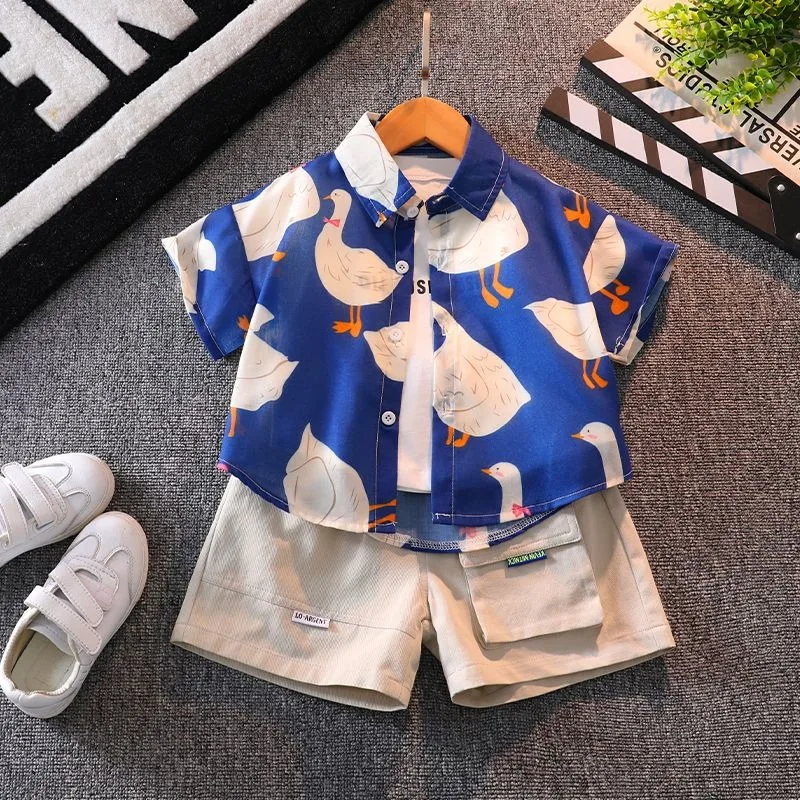 Premium Cotton Kids Boys Short Sleeve Shirt Summer Beach Vacation Lightweight Toddler Boy Casual Resort Wear Top​