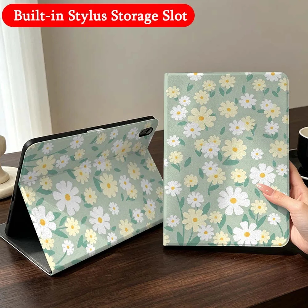 Luxury Chrysanthemum For iPad Mini Pro Air 5 6 7 8 9 11 9.7 7.9 10.9 13 12.9 inch Folding Automatic Sleep/Make Tablet Case