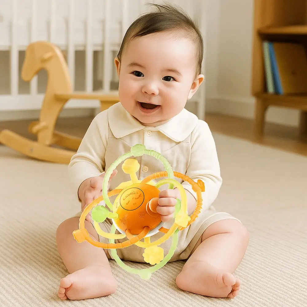 Bola de silicona de silicona suave para bebé, bola redonda de agarre, mordedores de bola redonda de Manhattan, sonajero masticable para bebé de 0 a 12 meses