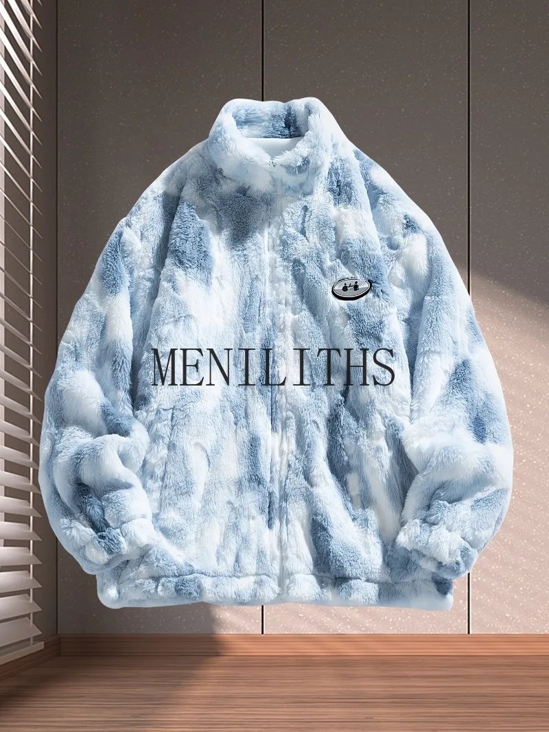 Men's Soft Fleece-Lined Graffiti Jacket - Pink & White Zip-Up Coat with Removable Badge