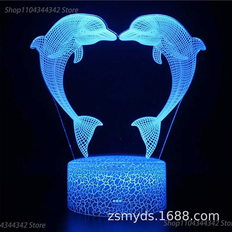 3D acrylic cute dolphin night light display living room bedroom creative parent-child gift decoration light USB atmosphere light