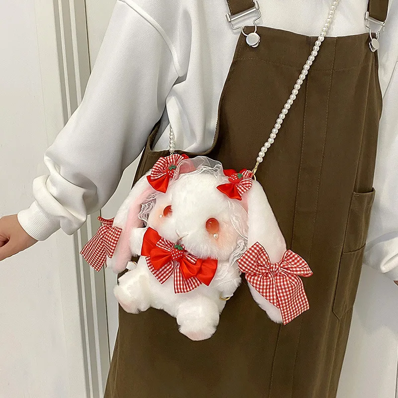 

Japanese girl Lolita cute plush shoulder bag women lace bow small cartoon rabbit bag
