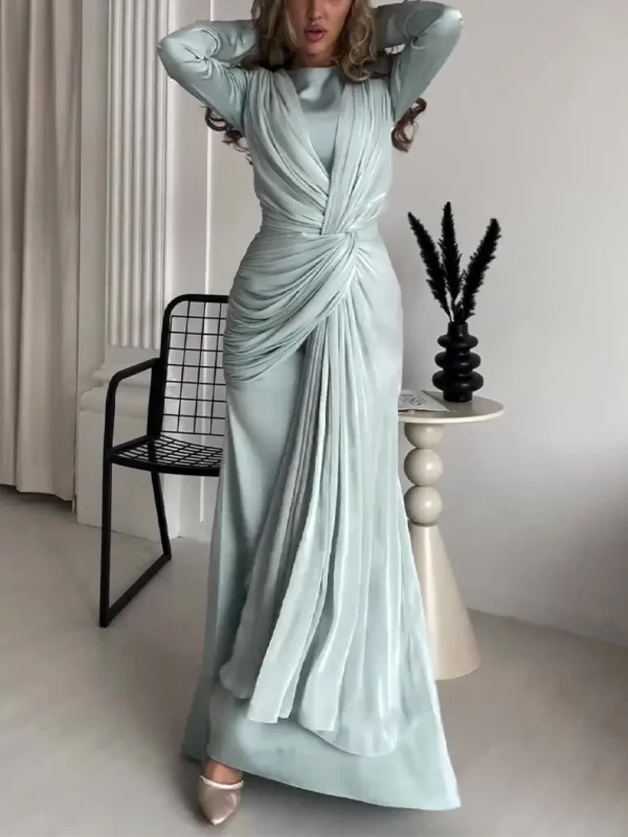 Eid มุสลิมชุด Abaya Silky มุสลิมชุดยาว Vestidos Largos Party Caftan Jalabiya Ramadan ดูไบ Kaftan อาหรับ Robe 2025