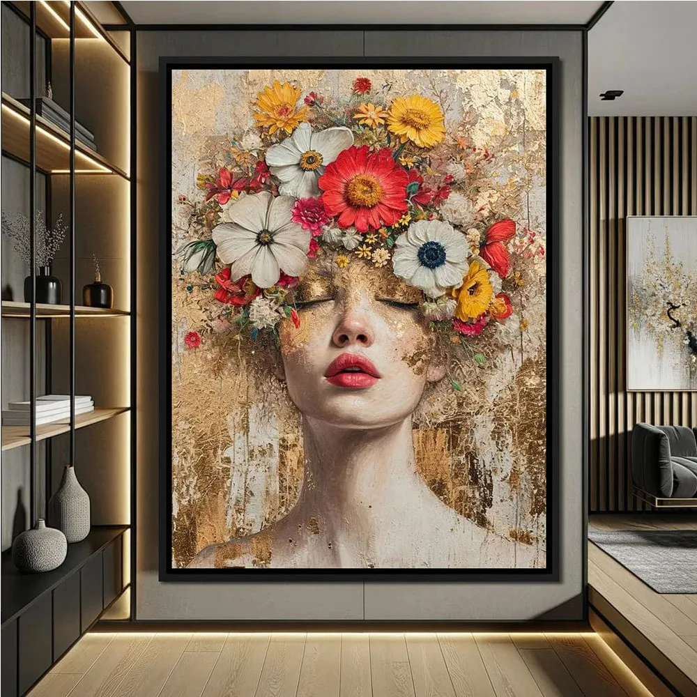 Colorful Fashion Mystical Floral Woman, Mosaic Kit Embroidery Portrait, Full Square Round Diamond Painting,Home Decor,5D DIY,