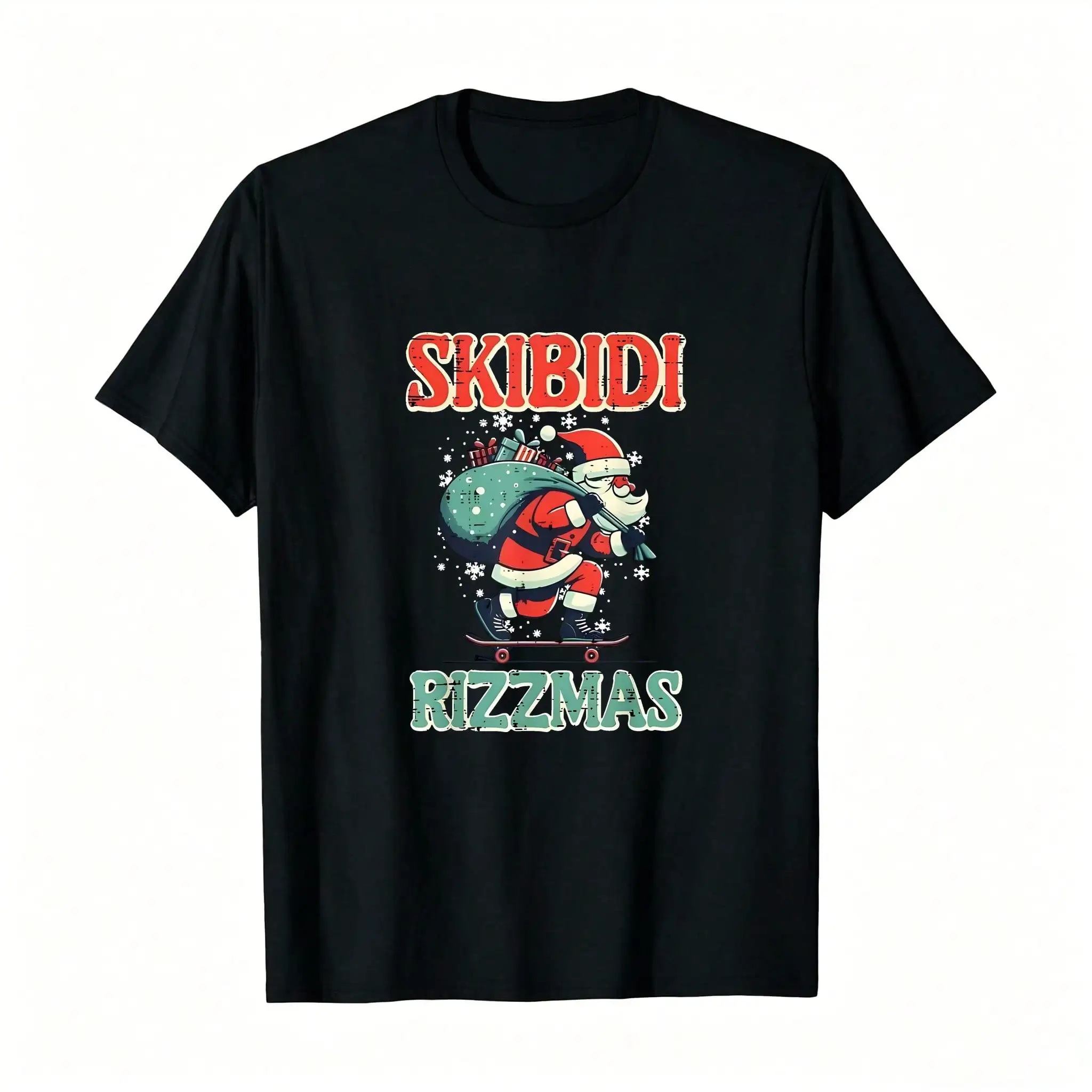 -Skibidi Rizzmas Santa Funny Christmas S Pullovers_,Breathable And Comfortable Short-Sleeved Round-Neck Top, Suitable For All Seasons, Everyday Wear For Women