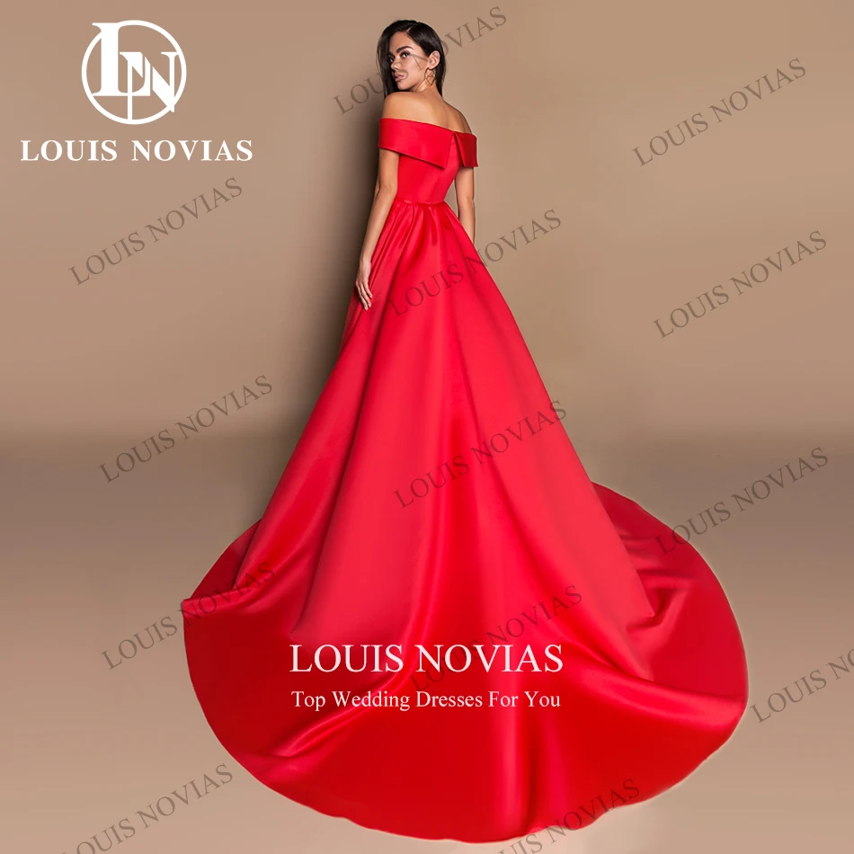 LOUIS NOVIAS Satin Evening Dresses For Women Elegant Boat Neck Party Dresses Off the Shoulder Sweep Train 2024 Vestidos De Noche