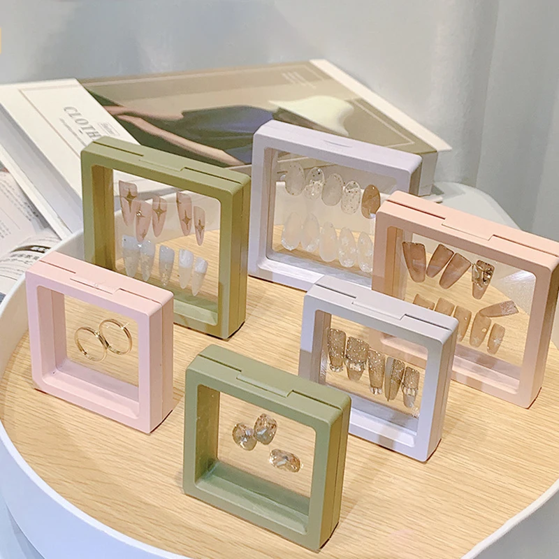 2Pcs 9x9cm 3D Floating Picture Frame Jewelry Fake Nail Display Stand Protect Box False Nails Storage Suspension Box Reusable