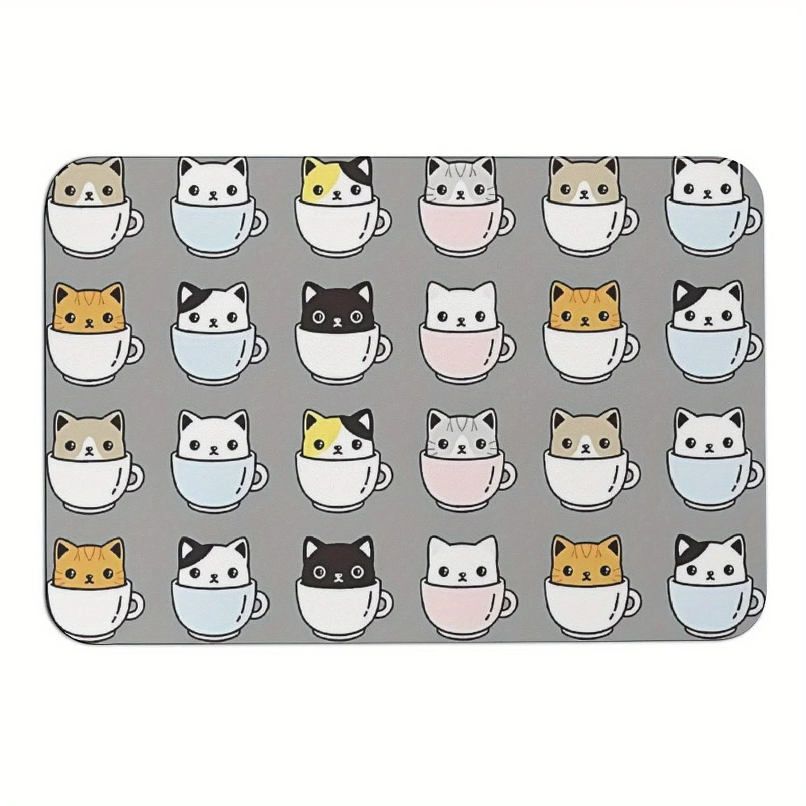 Cute Cats in Cups Doormat - Anti-Slip, Durable Home Decor Mat for Entrance or Bathroom,  Adorable Gift, Charming Design