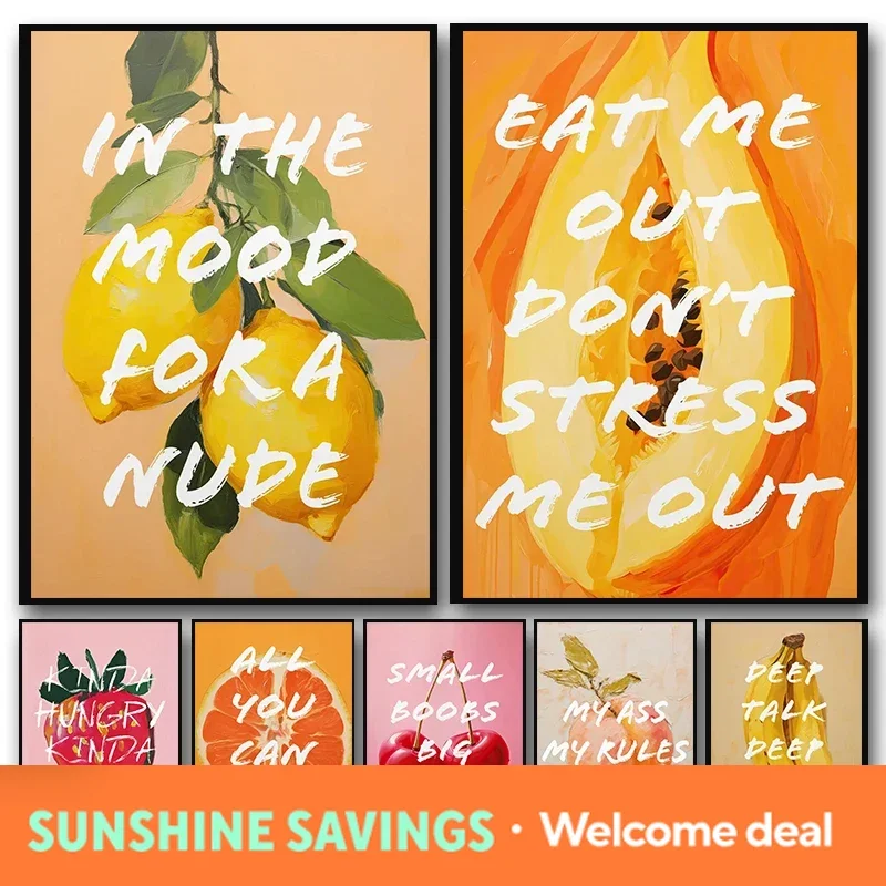 Fruits Fun Quote Posters Eat Me Out Papaya Peachy Orange Prints Canvas Painting Wall Art Pictures Feminine Home Kitchen Decor