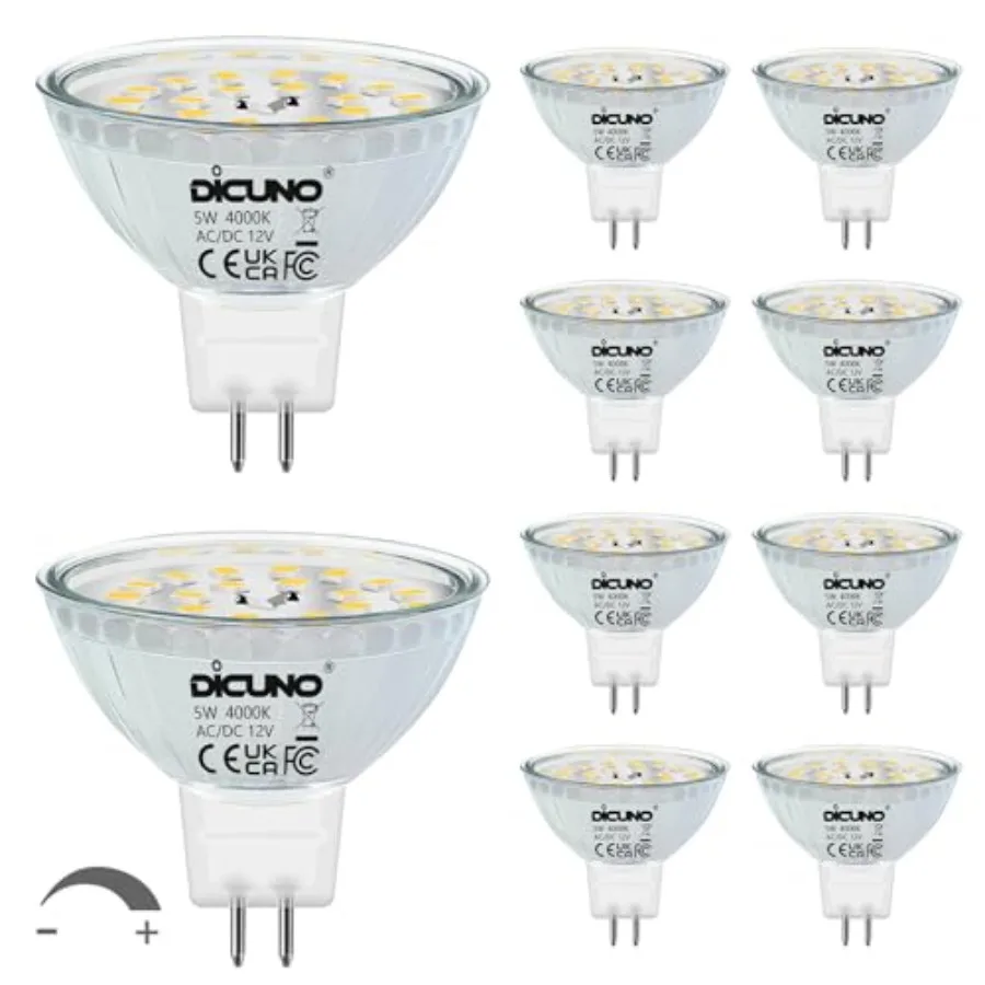 

MR16 LED Bulbs Dimmable 50W Halogen Replacement 12V AC/DC 5W GU5.3 Bi-Pin Base Glass Cover 120 Degree Beam Angle 500LM for Spot