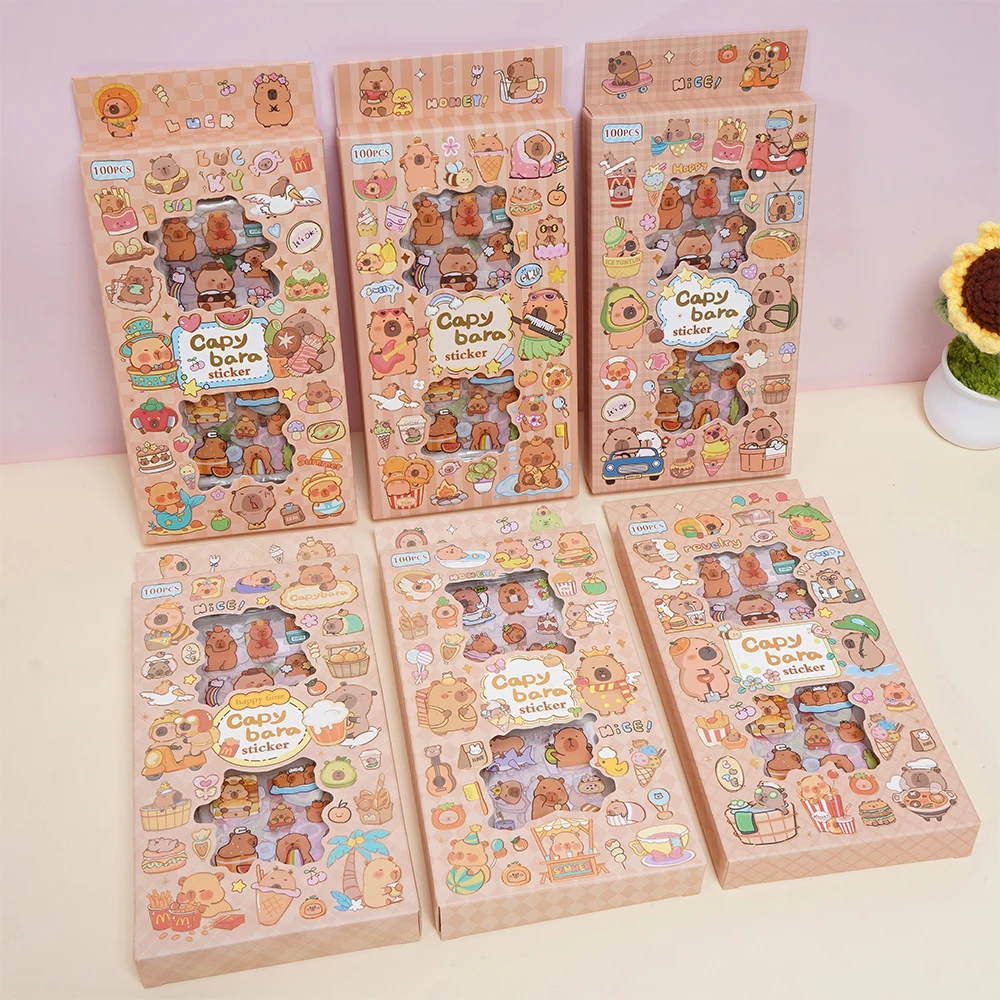 100 teile/schachtel Transparent Kawaii Cartoon Capybara Aufkleber Tier Aufkleber Spielzeug DIY Notebook Laptop Nette Kinder Belohnung Aufkleber Geschenk