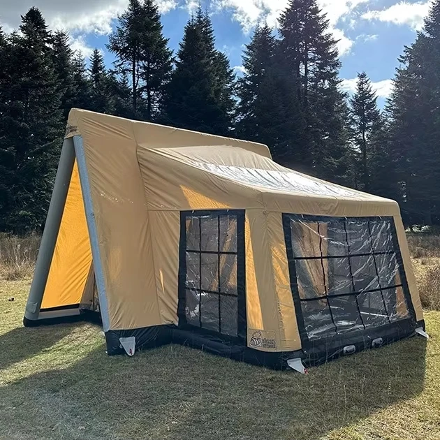 Aufblasbares Outdoor-Camping-Lufthauszelt Luxuriöses Familien-Tragbares Leinwand-Aufblasbares Kabinenzelt