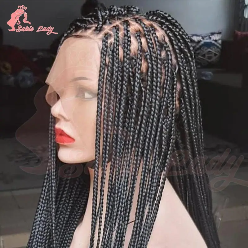 

Синтетические длинные кружевные плетеные парики без узлов для чернокожих женщин, витые косы, кружевной фронтальный черный парик из косичек с волосами ребенка