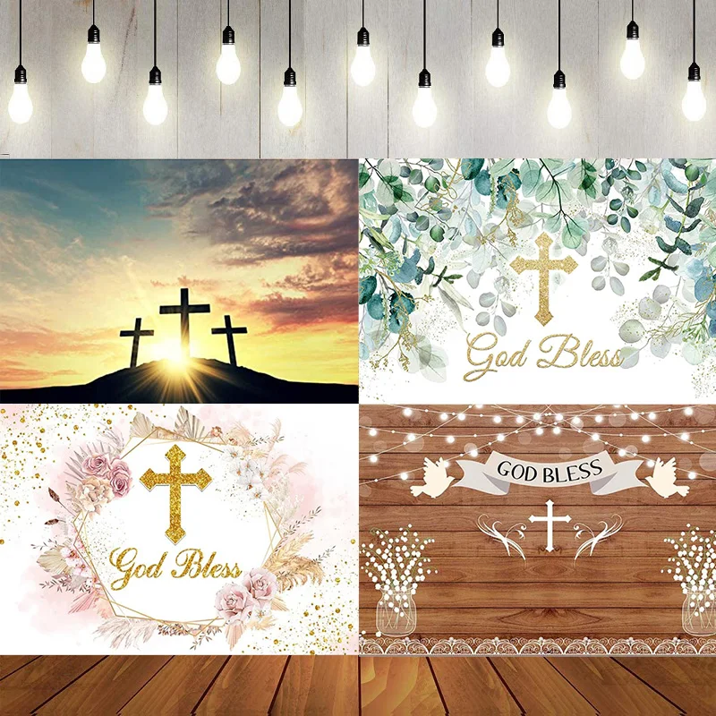 Jesus Christ Cross Photography Backdrop Three Crosses Background Lord Pray Christian Belief Church Event Party Decor Banner