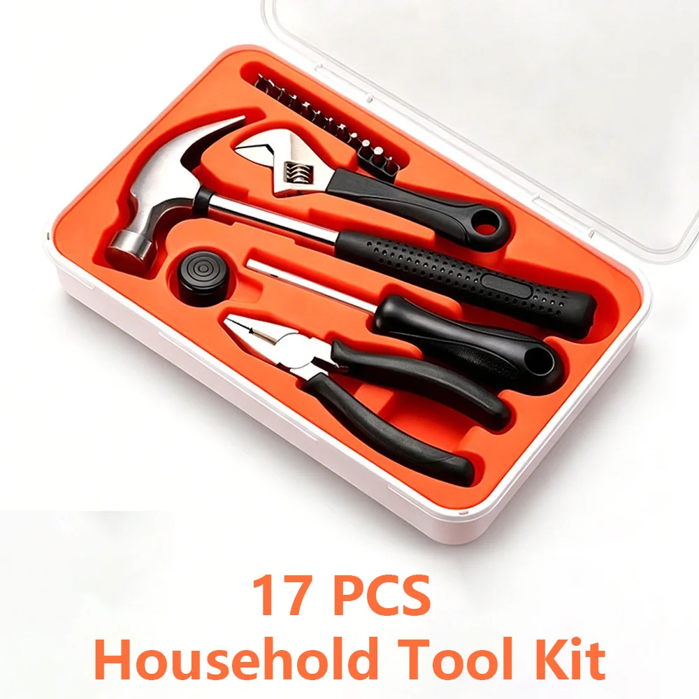 Compact Household Tool Kit with Claw Hammer Adjustable Wrench Pliers Screwdriver Set Portable Case Ideal Gift for Home Repairs
