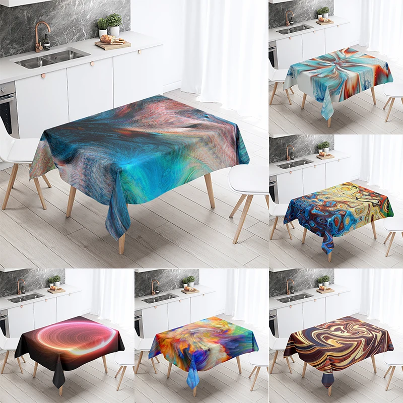 

Psychedelic Colorful Geometric Tablecloth Rectangular Anti-Stain Restaurant Table Kitchen Decoration Home