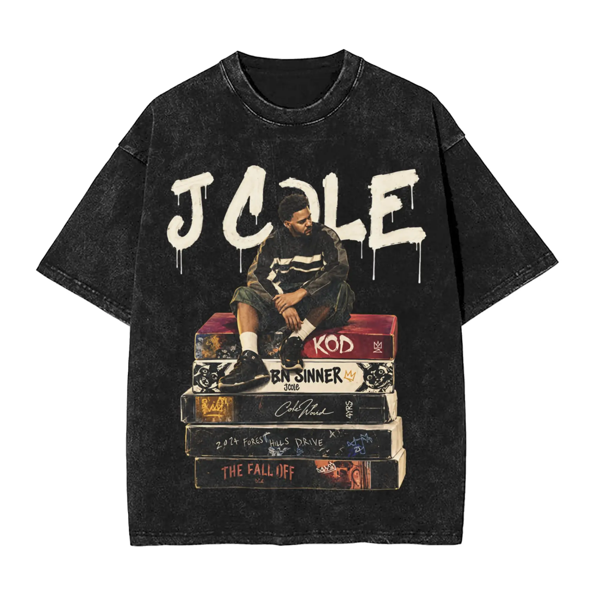 J Cole The Fall Off 2026 Tour T Shirt Hip Hop Washed Short Sleeve Harajuku T-Shirts  Fashion for Men Women Streetwear