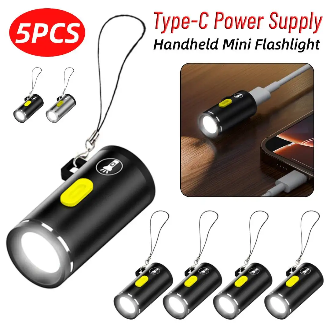 

Набор из 5 мини-фонариков LED с питанием от Type-C, карманные фонарики-брелоки, маленькие фонарики для активного отдыха, походов и кемпинга
