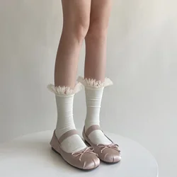 Sweet Girls Ruffle Socks JK Lolita Lacework Kawaii Cute Princess Socks Women Japanese Style Solid Color Black White Long Socks