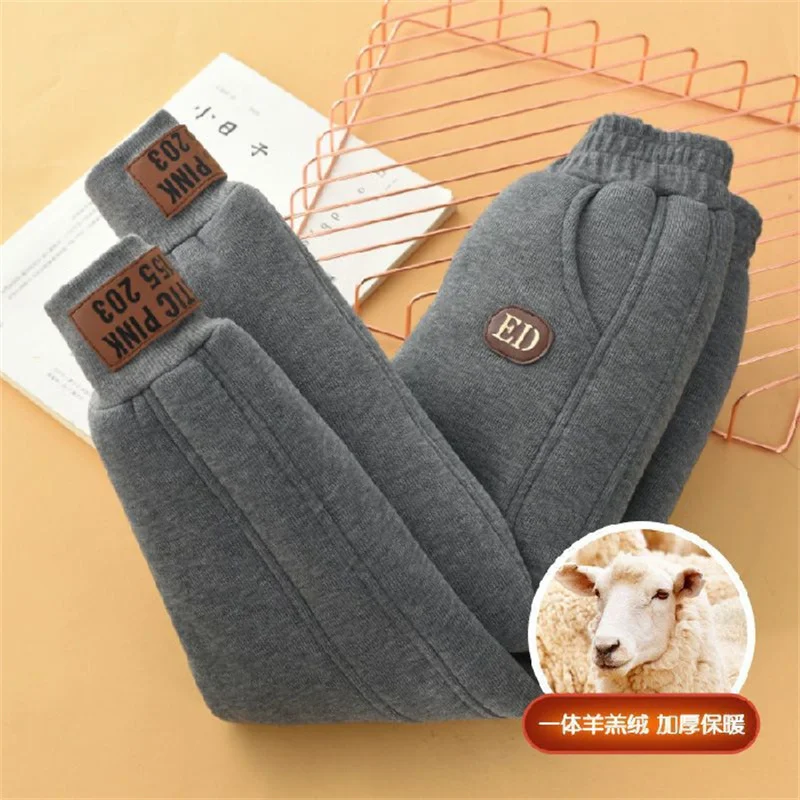 New Girls Padded Thickened Pant Boys Warm Solid Colour Lamb Wool Trousers Autumn Winter Children Fashion Casual Sweatpants 4-14Y