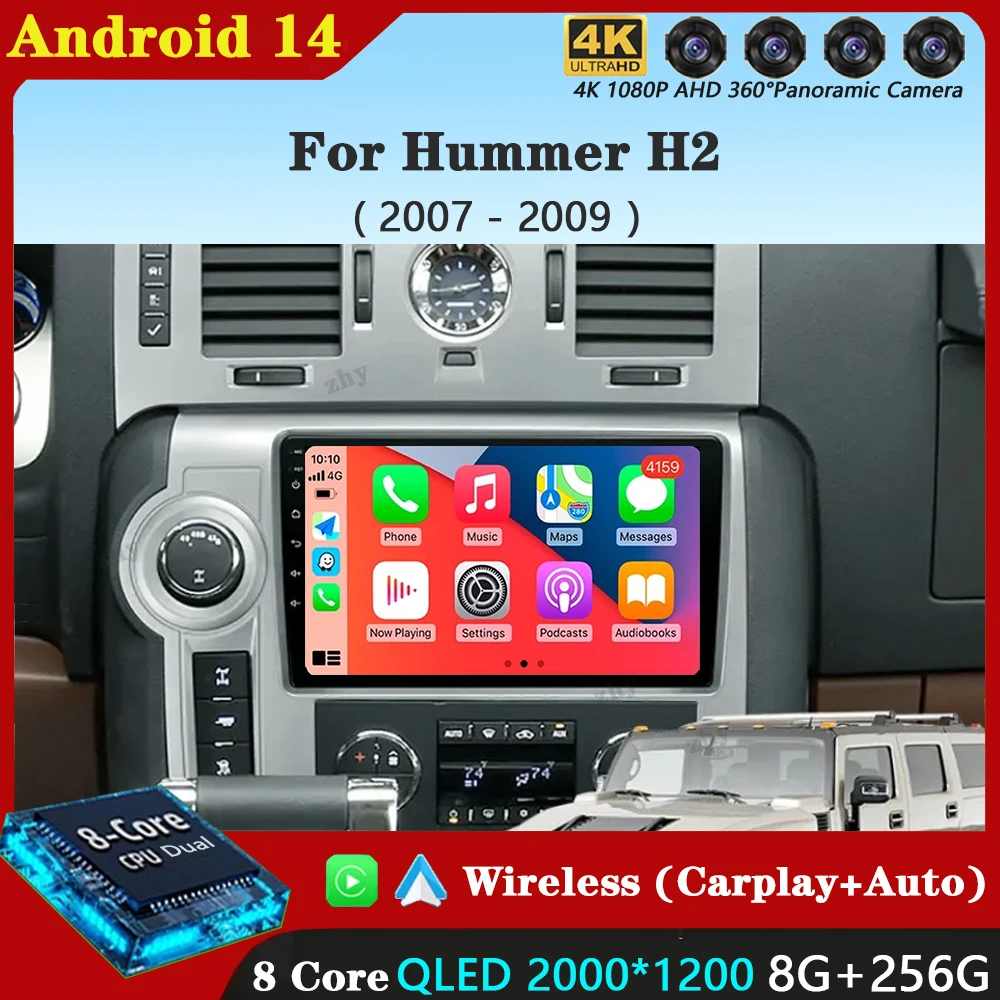 Android 14 Carplay Auto For Hummer H2 E85 2007 - 2009 Car Radio Multimedia Video Player Navigation GPS  No 2Din 2 Din DVD DSP 4G