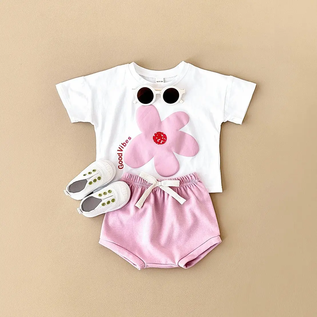 Summer New Newborn Girls Clothing Set Flower Print Short Sleeved T-shirt+Beach Shorts Cotton Leisure Vacation Boys Suit 0-3Y