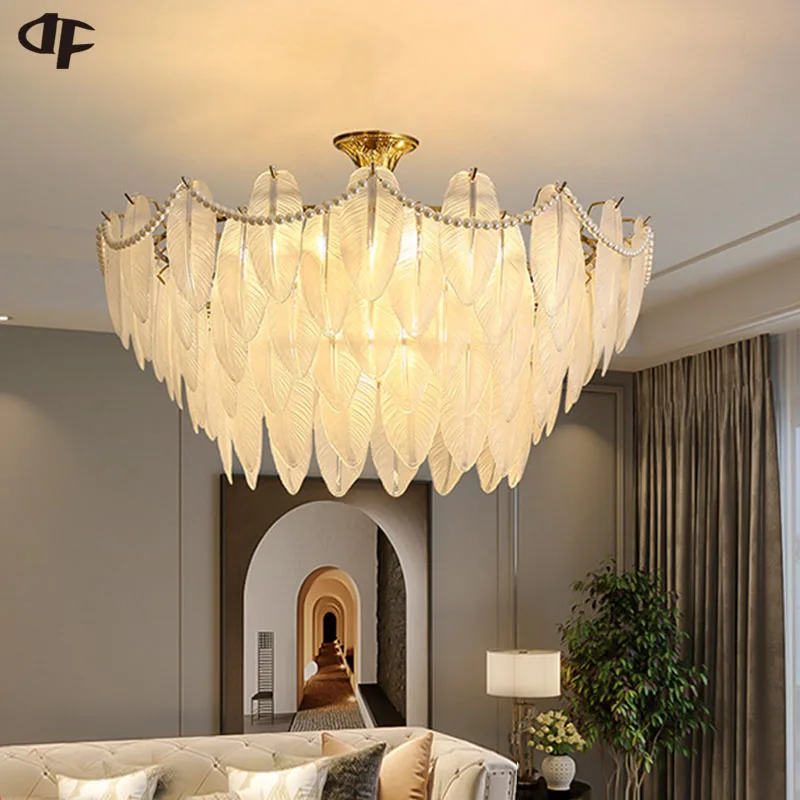 Feather Shape Crystal Chandeliers Modern Ceiling Lighting Fixture For Living Room Bedroom Restaurant Hote Pendant Lamp E14 Bulb