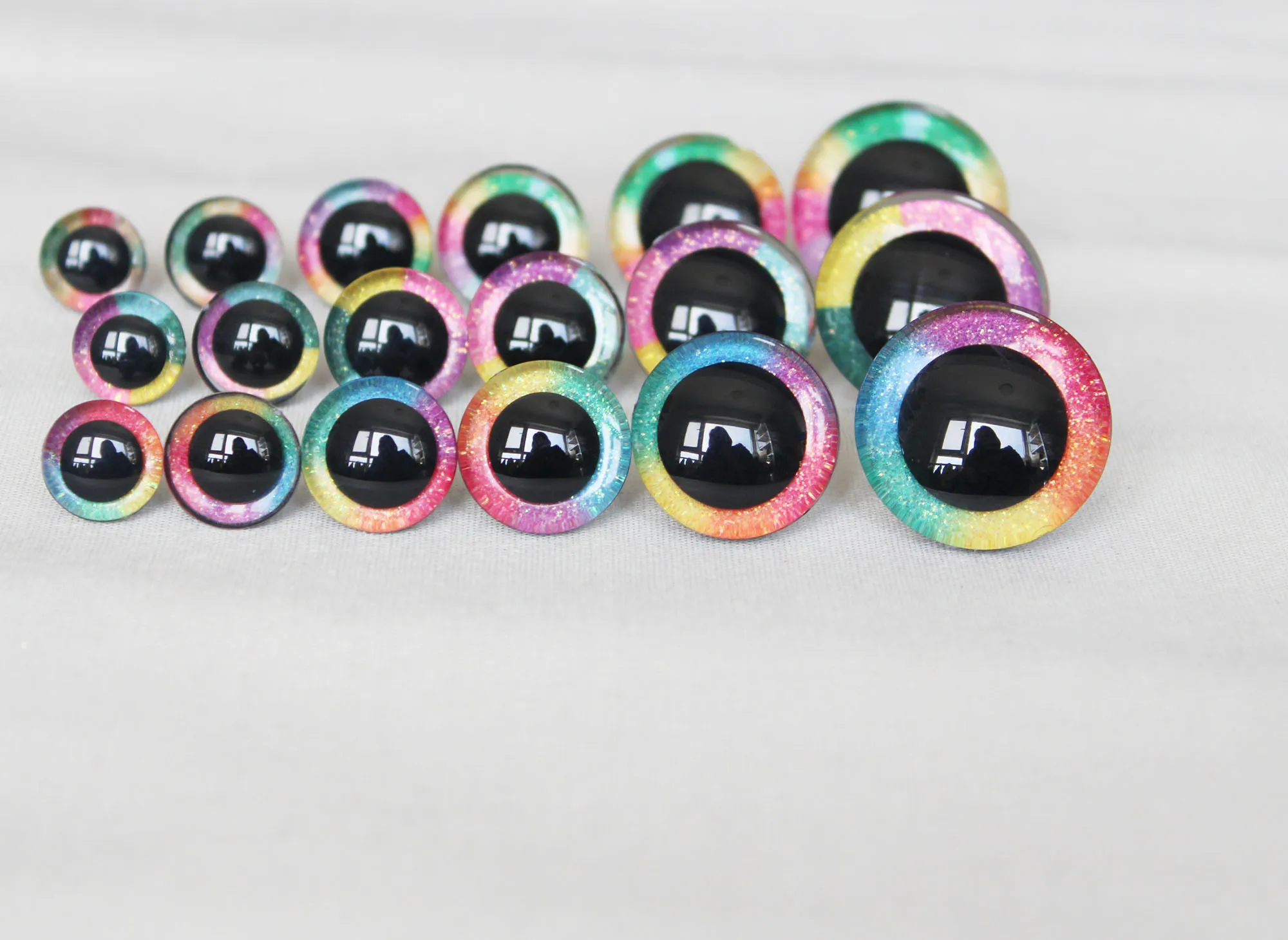 10pairs  9mm to 35mm 3D RAINBOW  glitter  toy eyes withback  washer for  diy plush  doll color option--R3