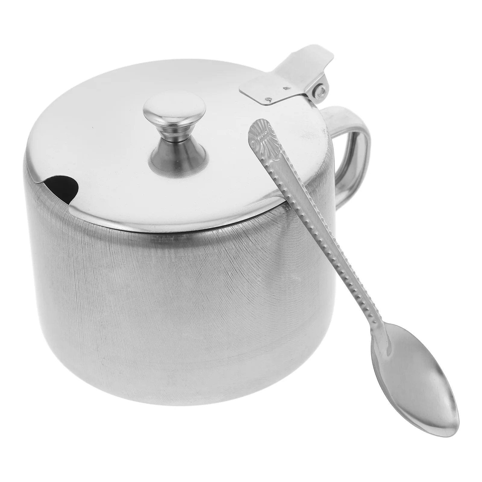 

Stainless Steel Sugar Bowls Lid Spoon Condiment Jars Spice Containers Kitchen Seasoning Storage Pots Salt Pepper