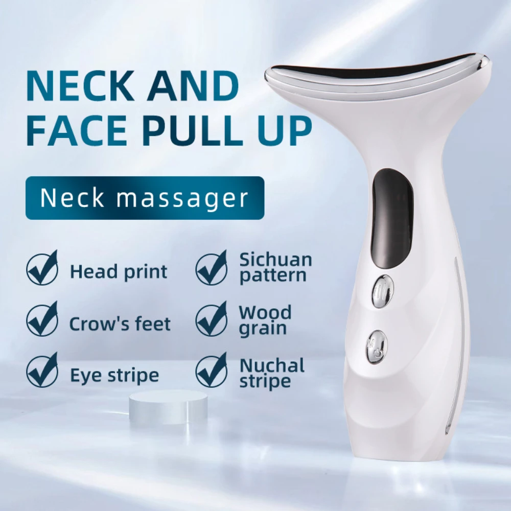 Neck and facial beauty equipment EMS micro current vibration heating LED photon tightening and softening wrinkle reducing double