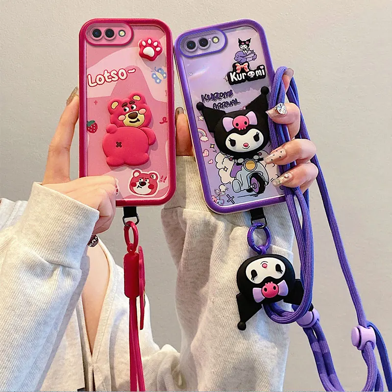 Crossbody Phone Case For Honor X40 X50 X6a X7b 5G 50MP X8b X9a X9b 9X 3D Cartoon Hello Kitty Kuromi Lotso Bear Toy Strap Cover