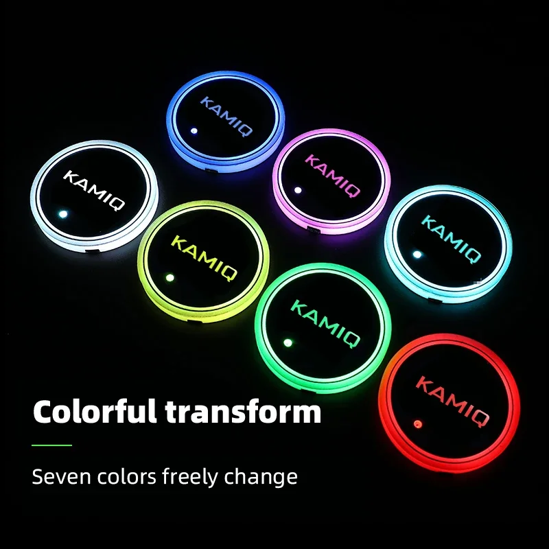 Portabicchieri luminoso per tazza d\'acqua per Auto per Skoda Kamiq 7 ricarica USB colorata accessori per Auto con luce d\'atmosfera a Led per Auto