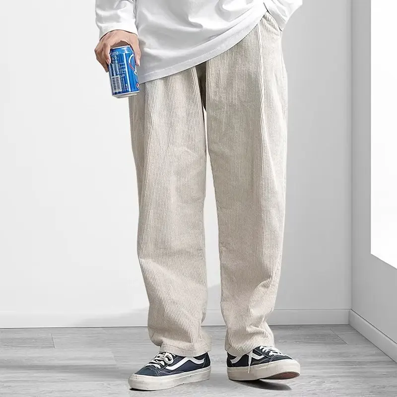 

Мужские повседневные брюки из вельвета в американском стиле, свободного прямого кроя, с широкими штанинами, на заниженной талии, весна-осень, модный винтажный бренд