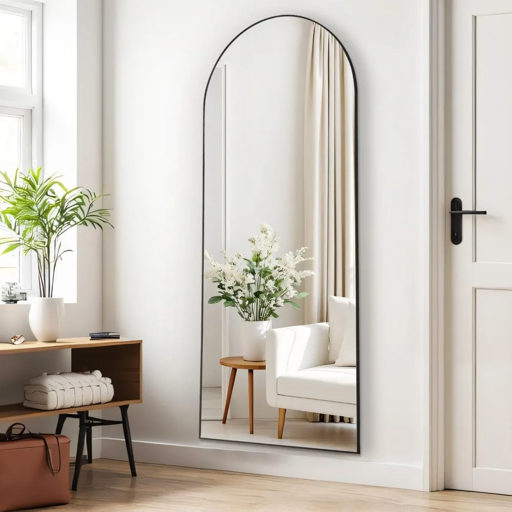 Full-Length Arched Mirror - Upgraded 21x64 Inch Shatter-Proof Glass Wall Mirrors for Floor Standing, Hanging, or Leaning - Large