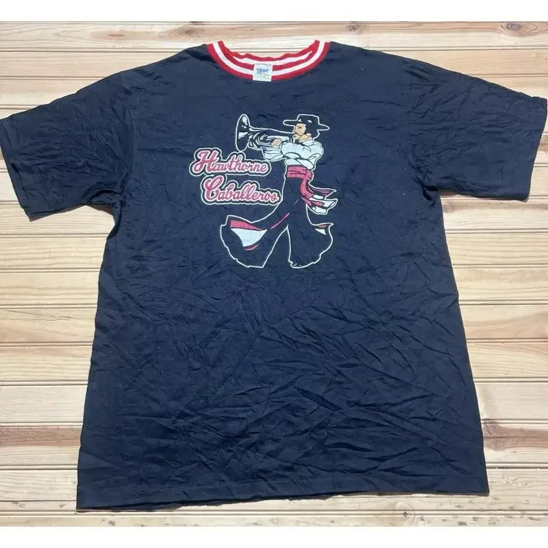 Vintage Hawthorne Caballeros Drum And Bugle Corp Ringer T Shirt Size Large