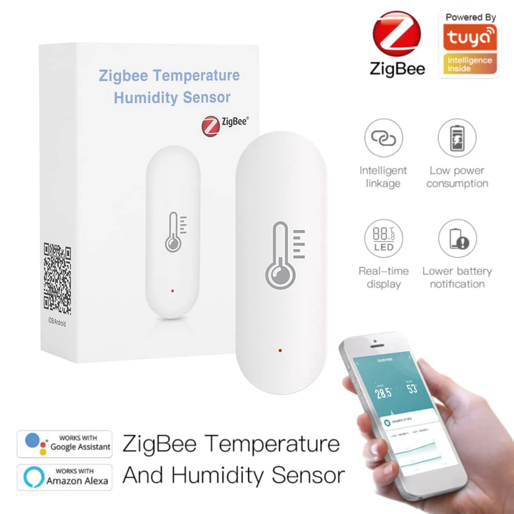 

Tuya ZigBee Temperature Sensor Smart Home APP Real-time Monitoring Battery Powered For Alexa Google Home Gateway Required